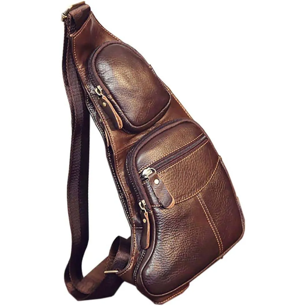 Genuine Leather Chest Bag For Men Leather Shoulder Bag Personality Messenger Bag  Casual Bag