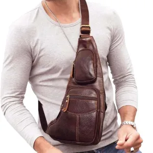 Genuine Leather Chest Bag For Men Leather Shoulder Bag Personality Messenger Bag  Casual Bag