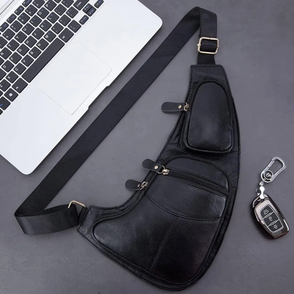 Genuine Leather Chest Bag For Men Leather Shoulder Bag Personality Messenger Bag  Casual Bag