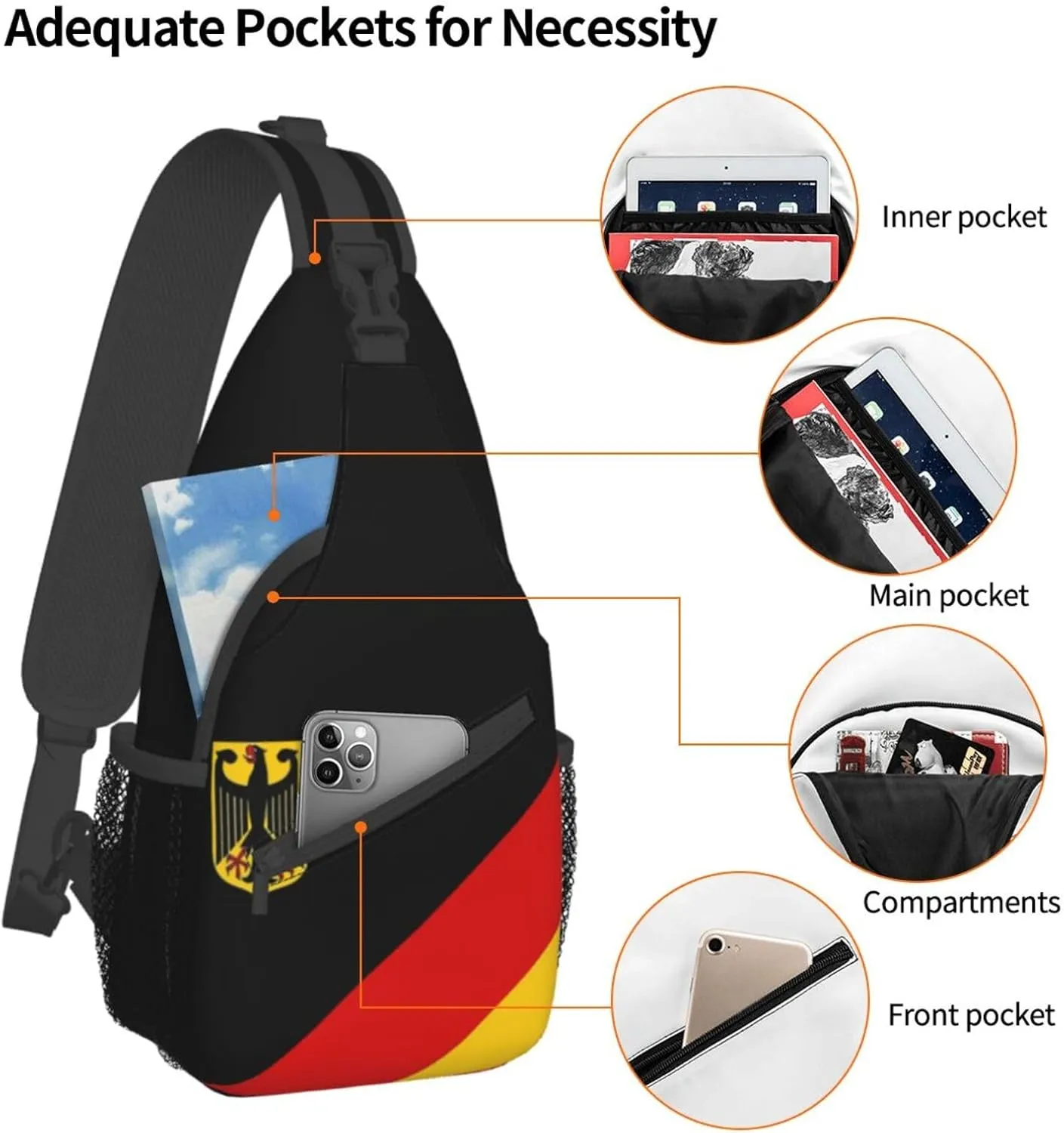 Germany Crossbody Bag German Shoulder Bag Backpack Germany Flag Sling Bag Chest Casual Daypack Bag