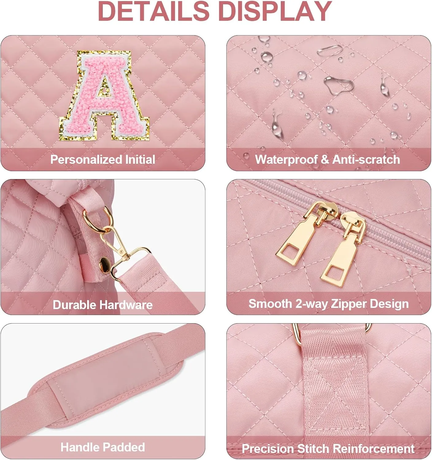 Gift for Women, Initial Travel Duffel ＆ Weekender Bag for Girls, Personalized Carry On Overnight Bag with Makeup Pouch for Gym Hospital(Pink,A)