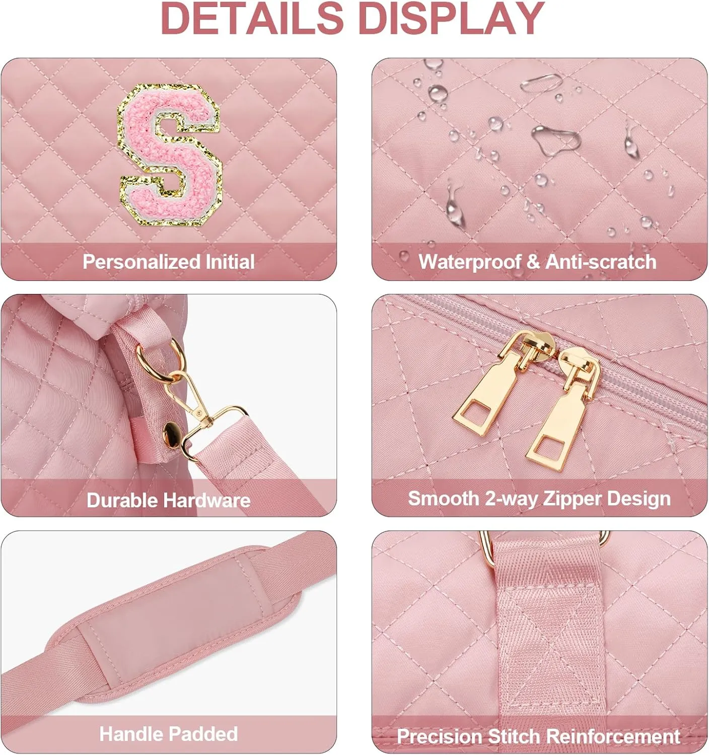 Gift for Women, Initial Travel Duffel ＆ Weekender Bag for Girls, Personalized Carry On Overnight Bag with Makeup Pouch for Gym Hospital(Pink,S)