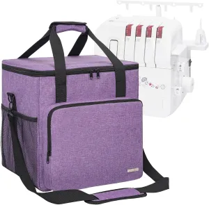 GMAK Serger Carrying Case, Universal Serger Storage Bag with Base Padding Pad, Storage Pockets, Travel Case with Shoulder Strap for Most Standard Overlock Sewing Machines and Accessories, Purple