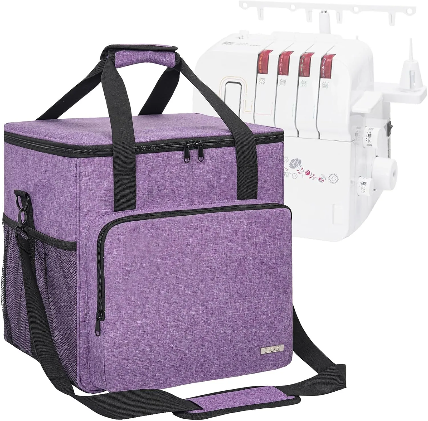 GMAK Serger Carrying Case, Universal Serger Storage Bag with Base Padding Pad, Storage Pockets, Travel Case with Shoulder Strap for Most Standard Overlock Sewing Machines and Accessories, Purple