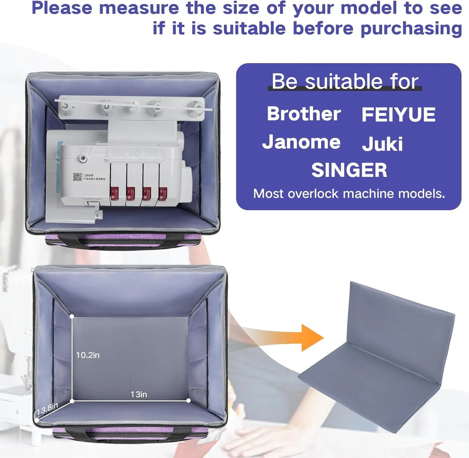 GMAK Serger Carrying Case, Universal Serger Storage Bag with Base Padding Pad, Storage Pockets, Travel Case with Shoulder Strap for Most Standard Overlock Sewing Machines and Accessories, Purple