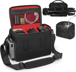 GMAK Waterproof Camera Bag for Photographers, Anti-shock Camera Shoulder Bags with Water-resistant Rain Cover, Camera Case Compatible for DSLR/SLR/Mirrorless Cameras, 9'' × 4.7'' × 7.5'', Black