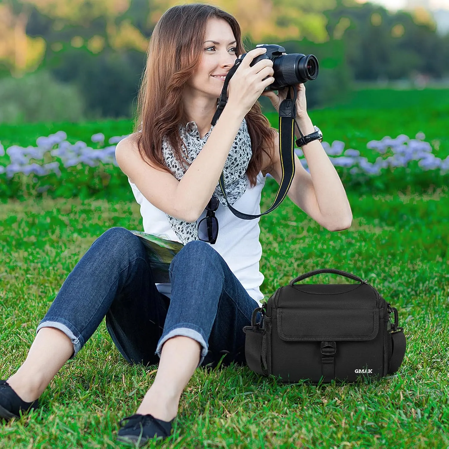 GMAK Waterproof Camera Bag for Photographers, Anti-shock Camera Shoulder Bags with Water-resistant Rain Cover, Camera Case Compatible for DSLR/SLR/Mirrorless Cameras, 9'' × 4.7'' × 7.5'', Black