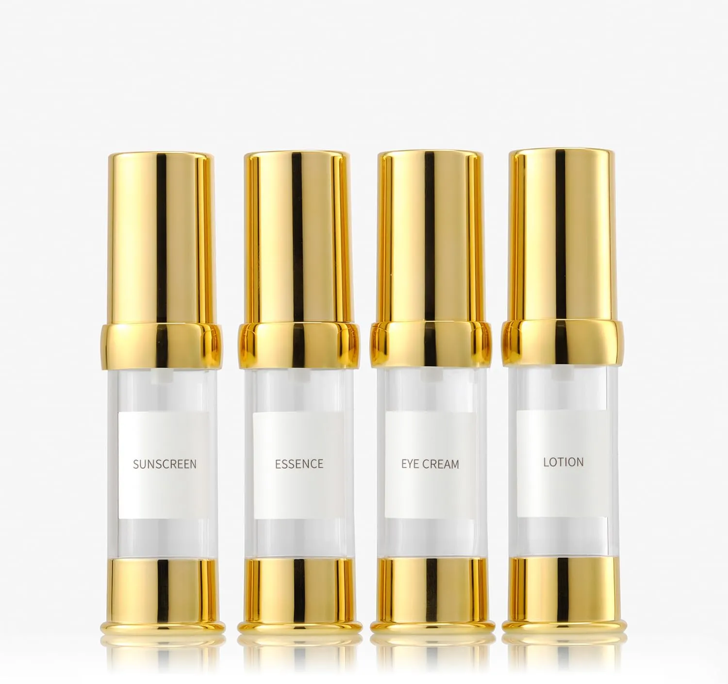 Gold 15ML Airless Pump Bottle Toiletries Travel Size containers mini Makeup Bottle Dispenser with Box Reusable Empty Cosmetic Packaging Bottles (0.5 oz/15 ml, 4 Packs)