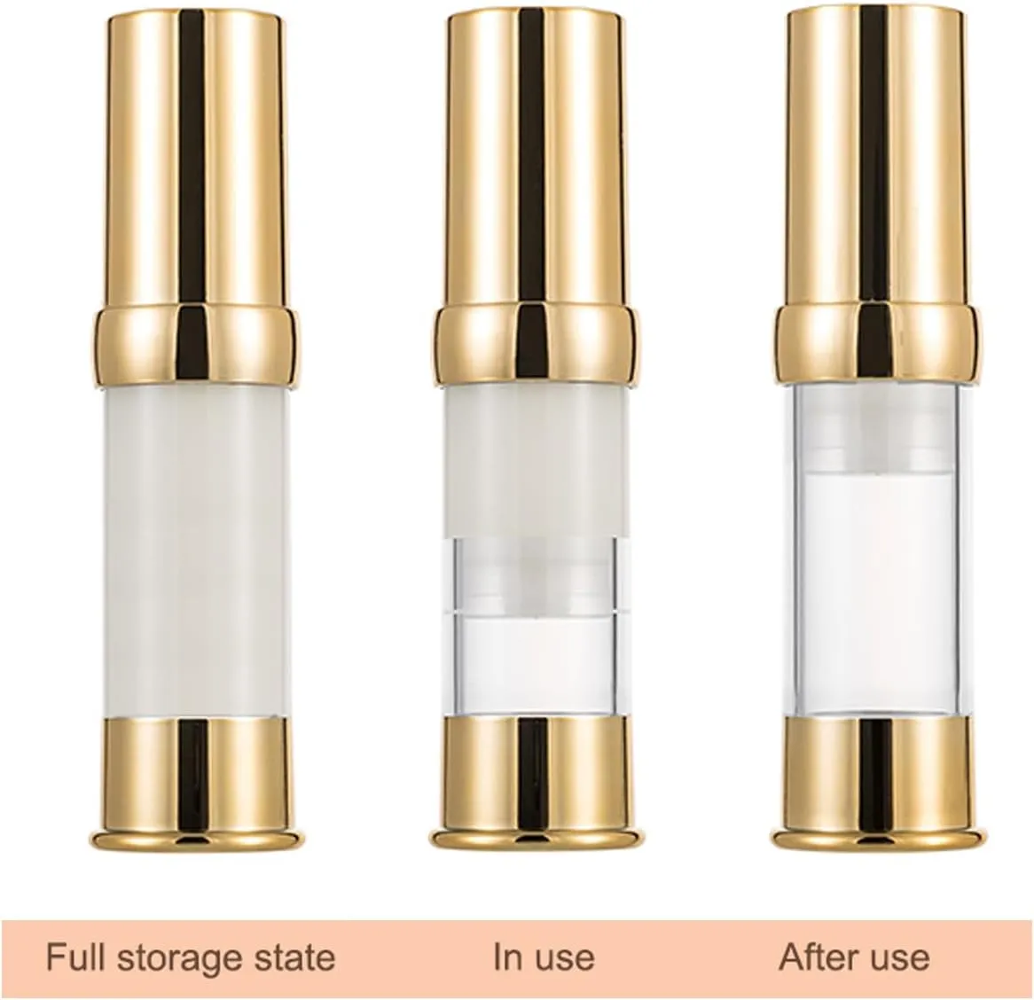 Gold 15ML Airless Pump Bottle Toiletries Travel Size containers mini Makeup Bottle Dispenser with Box Reusable Empty Cosmetic Packaging Bottles (0.5 oz/15 ml, 4 Packs)