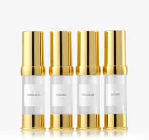 Gold 15ML Airless Pump Bottle Toiletries Travel Size containers mini Makeup Bottle Dispenser with Box Reusable Empty Cosmetic Packaging Bottles (0.5 oz/15 ml, 4 Packs)