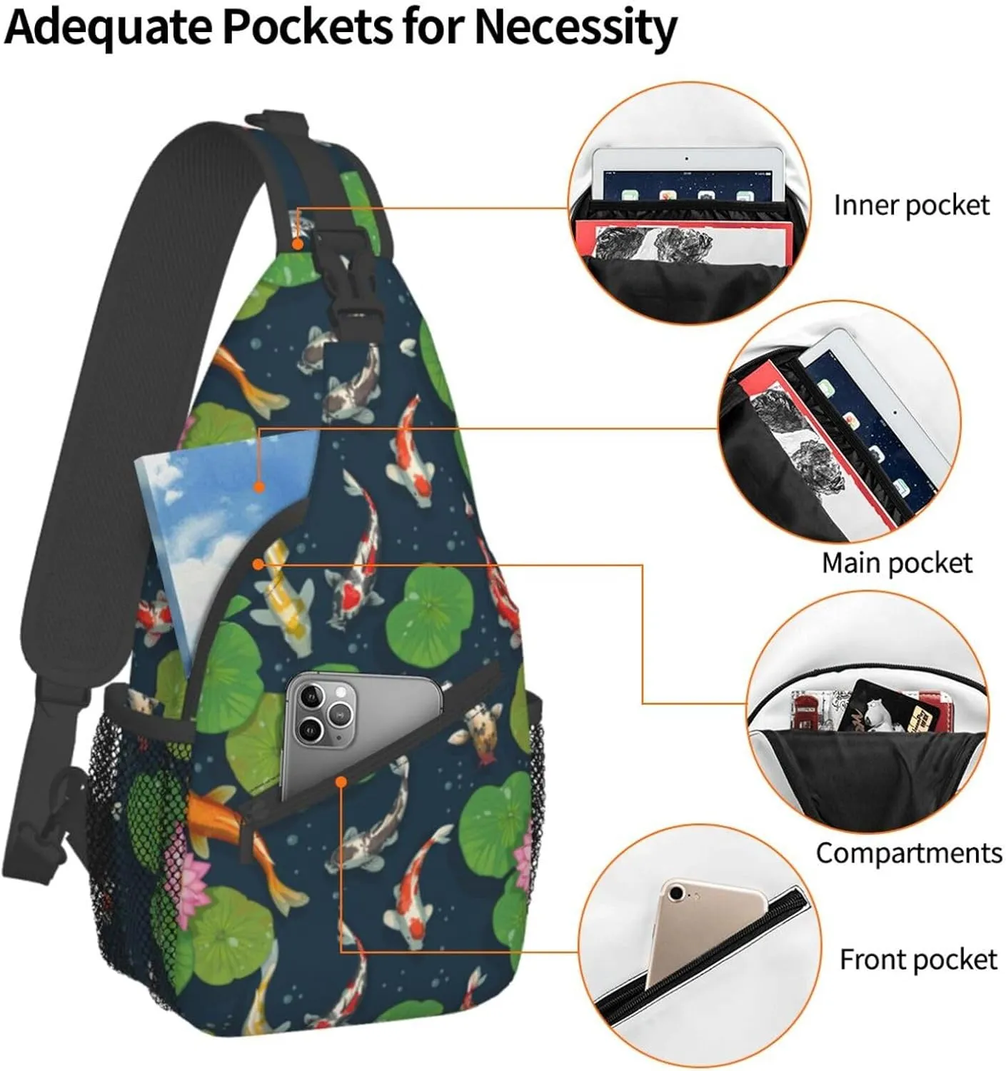 Goldfish Crossbody Bag Fish Shoulder Bag Backpack Cute Sling Bag Funny Chest Casual Daypack for Outdoor