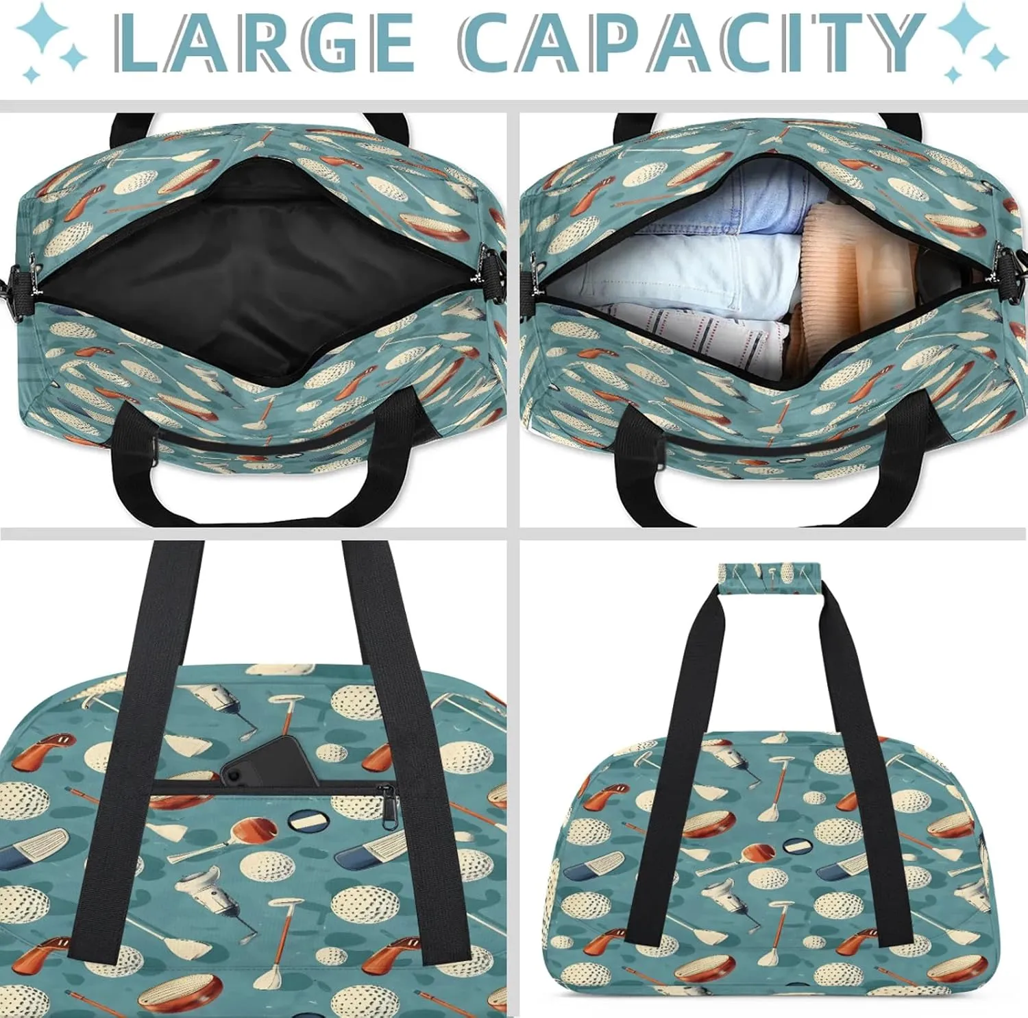 Golf Ball Sports Theme Small Gym Bag 18 inch Carry On Duffel Bag for Weekender Travel Sports Workout Yoga Gymnastics Dance Ballet