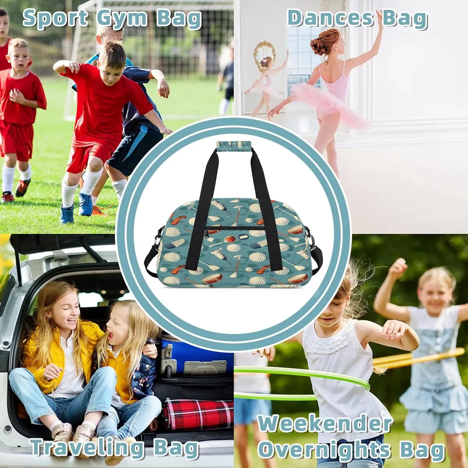 Golf Ball Sports Theme Small Gym Bag 18 inch Carry On Duffel Bag for Weekender Travel Sports Workout Yoga Gymnastics Dance Ballet