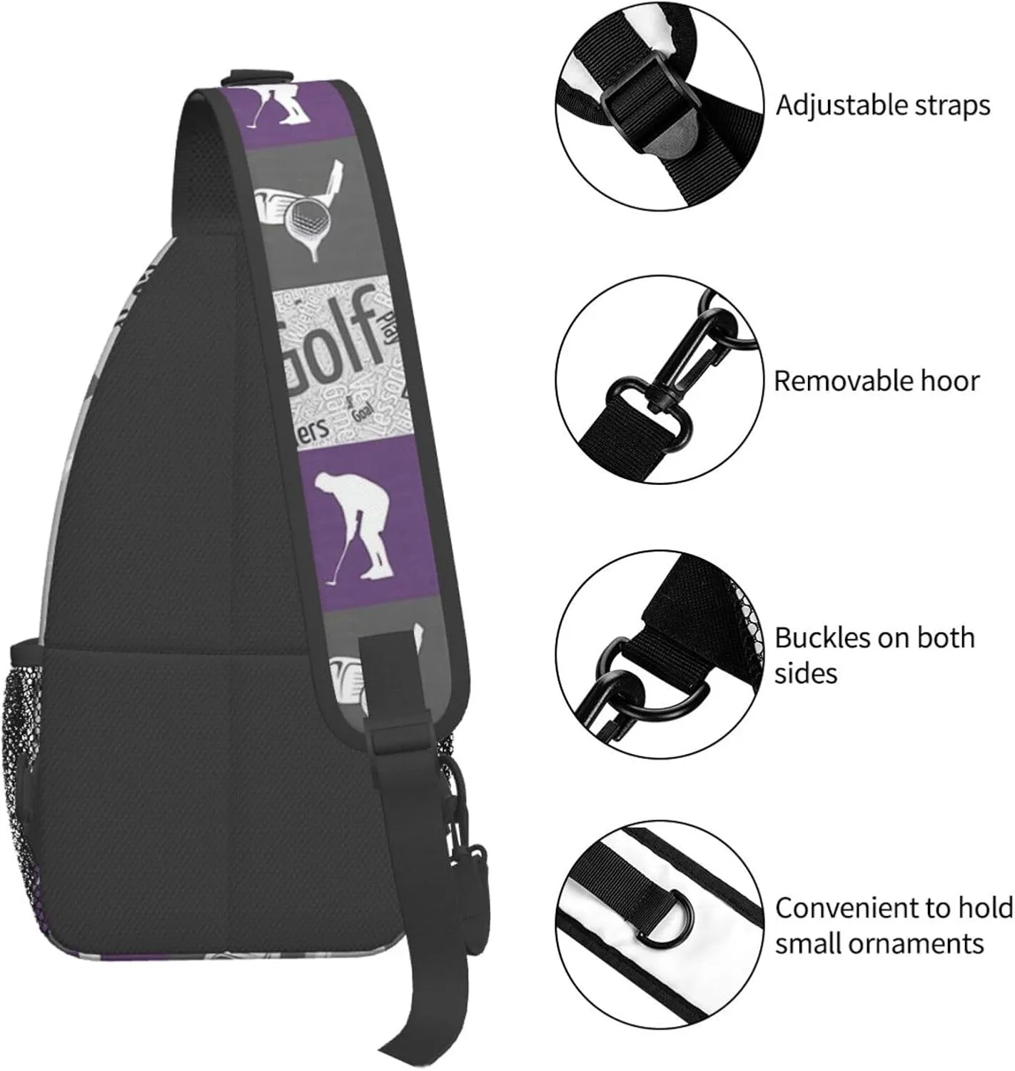 Golf Print Sling Bags Crossbody Backpack Hiking Daypack Multipurpose Golf Chest Bag for Women Men