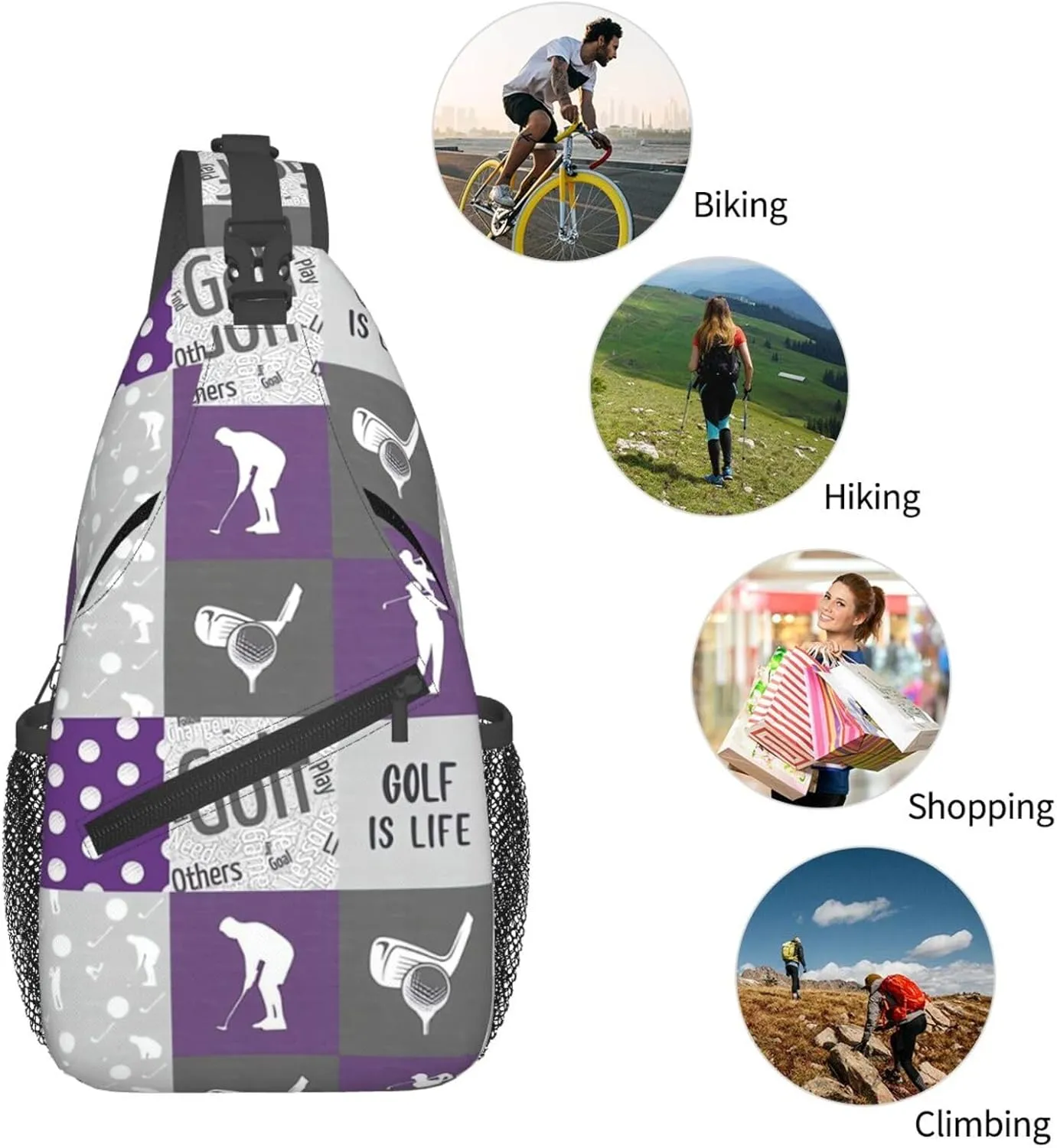 Golf Print Sling Bags Crossbody Backpack Hiking Daypack Multipurpose Golf Chest Bag for Women Men