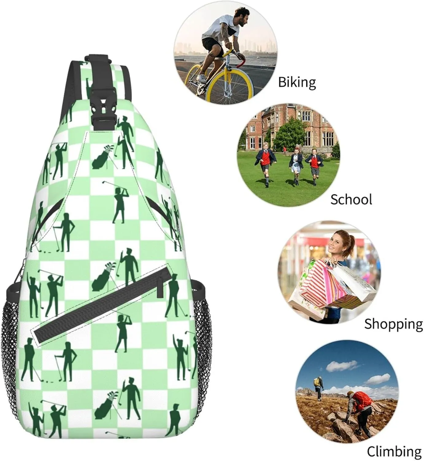 Golf Sport Crossbody Bag Golf Shoulder Bag Backpack Sport Sling Bag Chest Casual Daypack for Outdoor