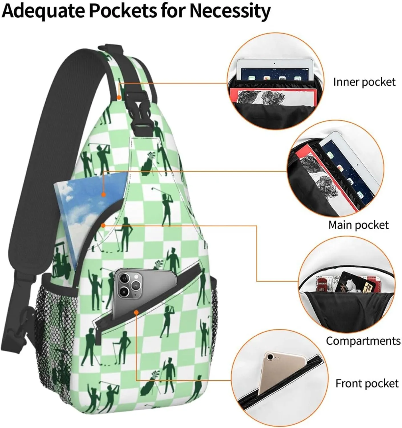Golf Sport Crossbody Bag Golf Shoulder Bag Backpack Sport Sling Bag Chest Casual Daypack for Outdoor