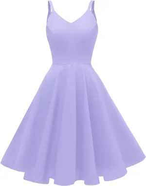 GOOBGS Women's 1950s Retro Vintage Spaghetti Strap Cocktail Swing Dresses with Pockets