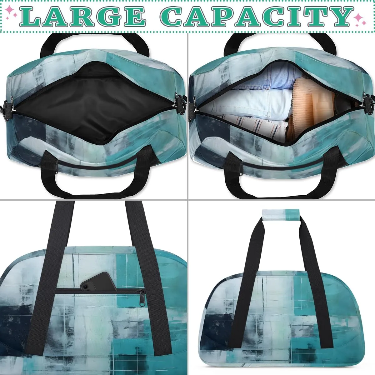Green Turquoise Boys Girls Gym Bag Dance Perform Training Duffel Bags Weekender Carry-On Tote Luggage Bag Ideal for School Practice or Overnight Trips