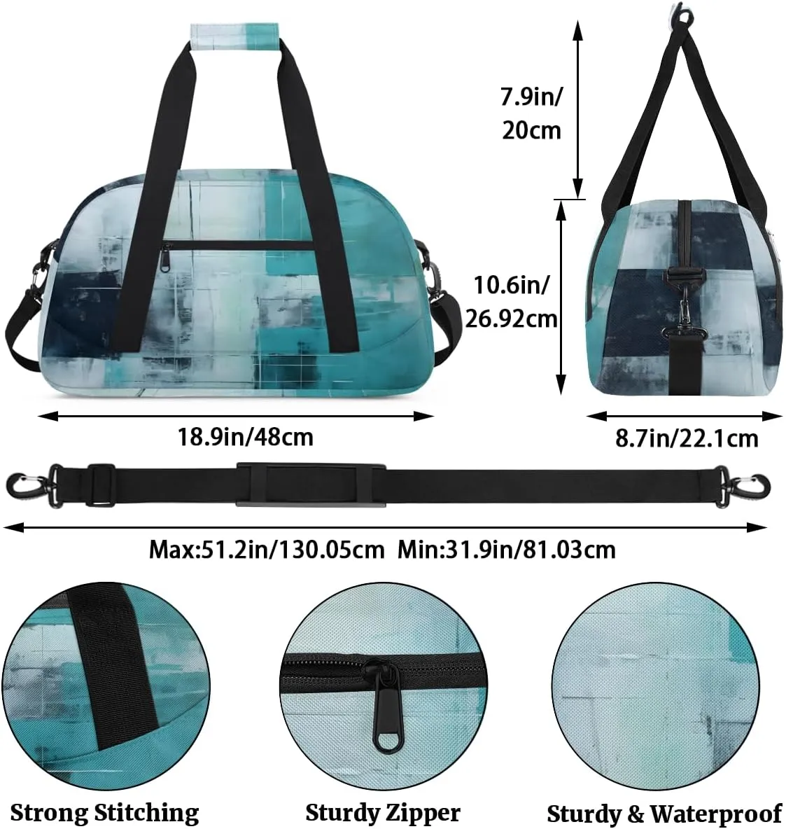 Green Turquoise Boys Girls Gym Bag Dance Perform Training Duffel Bags Weekender Carry-On Tote Luggage Bag Ideal for School Practice or Overnight Trips