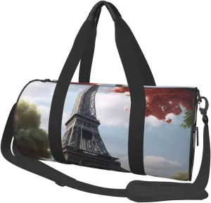 Grey Paris Eiffel Tower Printed Travel Bag,Round Personal Item Storage bag,Foldie Duffel Bag for Traveling Vacation,Fitness,Sports