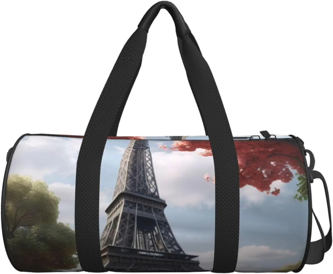 Grey Paris Eiffel Tower Printed Travel Bag,Round Personal Item Storage bag,Foldie Duffel Bag for Traveling Vacation,Fitness,Sports