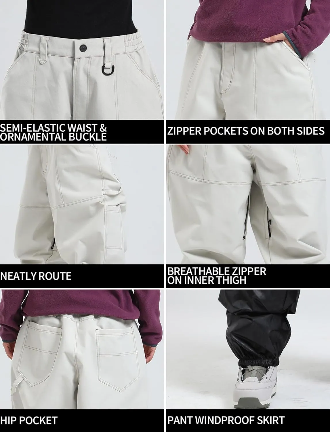 GSOU SNOW Womens Mens Snowboard Pants Super Baggy Ski Snow Pants Loose Sport Outdoor Insulation Waterproof