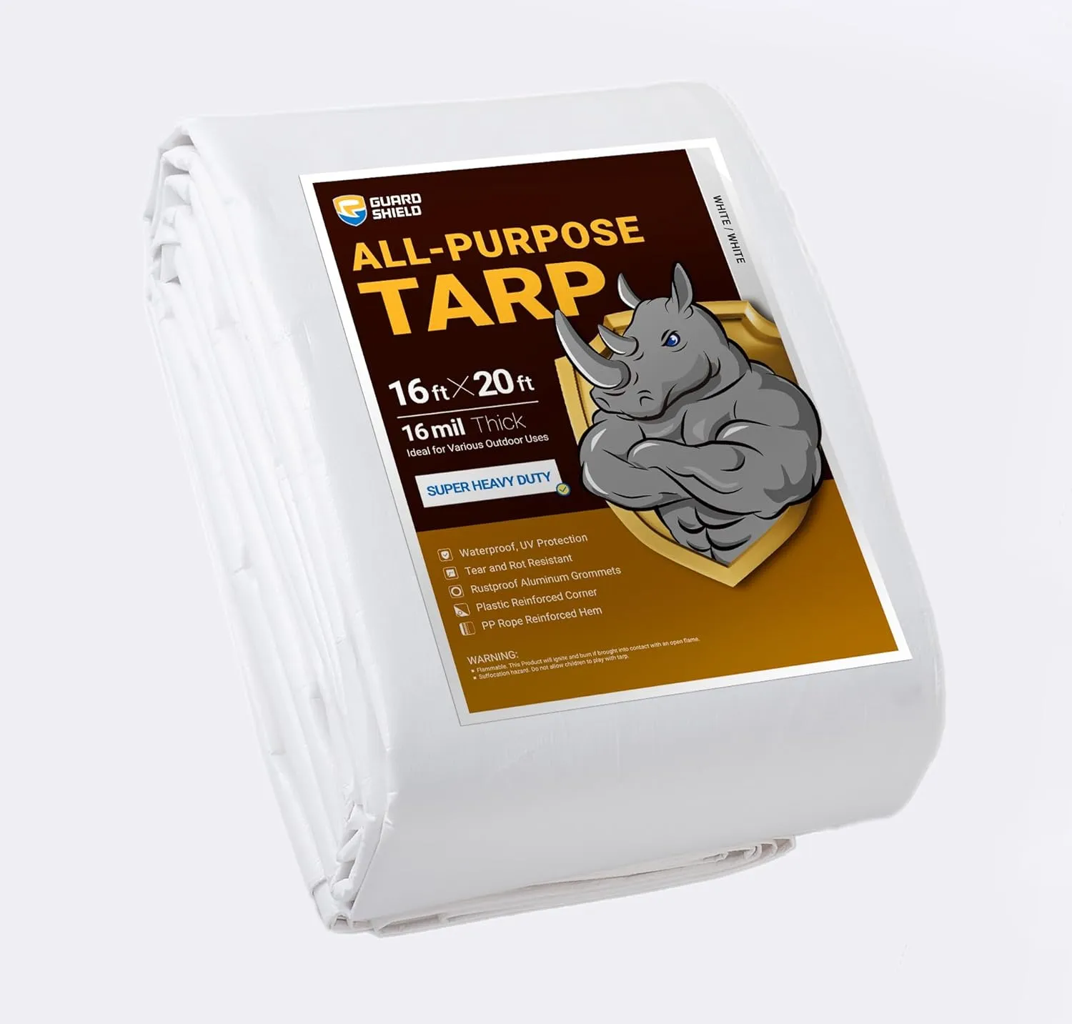 GUARD SHIELD Super Heavy Duty White Ploy Tarp Cover 16x20 Feet Waterproof Tarps 16mil Thick UV and Tear Resistant Tarpualin
