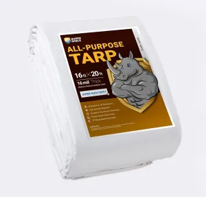 GUARD SHIELD Super Heavy Duty White Ploy Tarp Cover 16x20 Feet Waterproof Tarps 16mil Thick UV and Tear Resistant Tarpualin