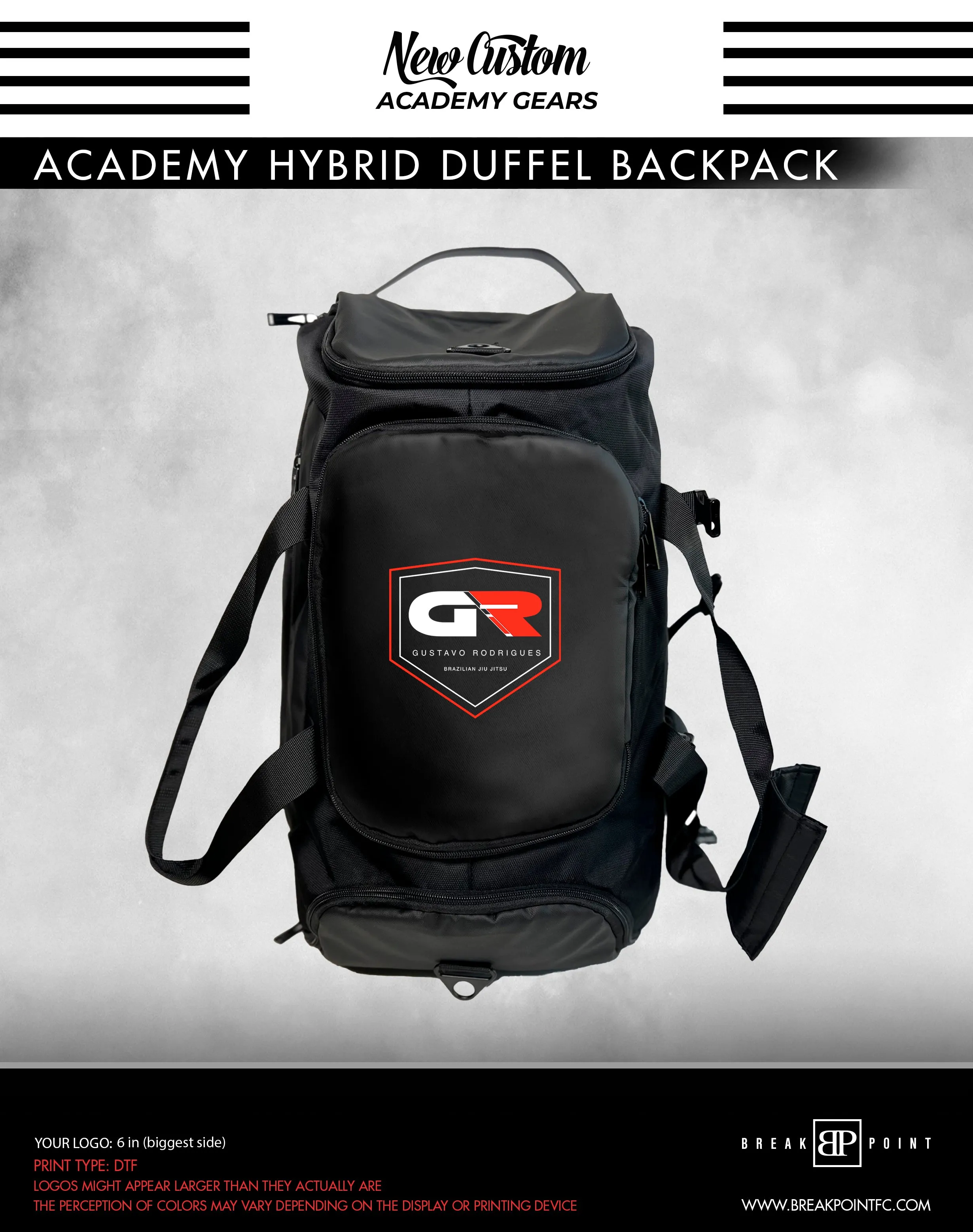 Gustavo Rodrigues Brazilian Jiu Jitsu Academy Hybrid Duffel Backpack #768