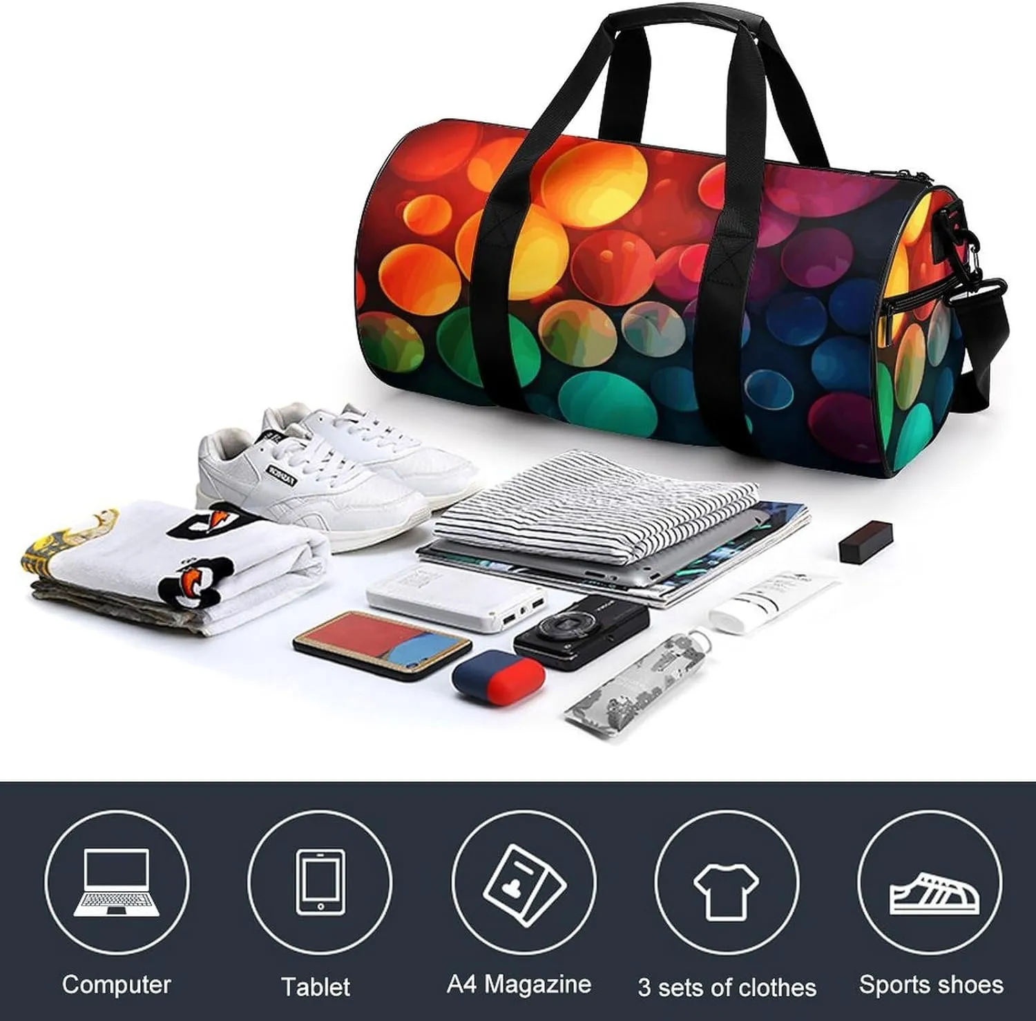 Gym Bag for Men Women Color Circles Background Duffel Bag Overnight Bag with Compartment Gym Sackpac