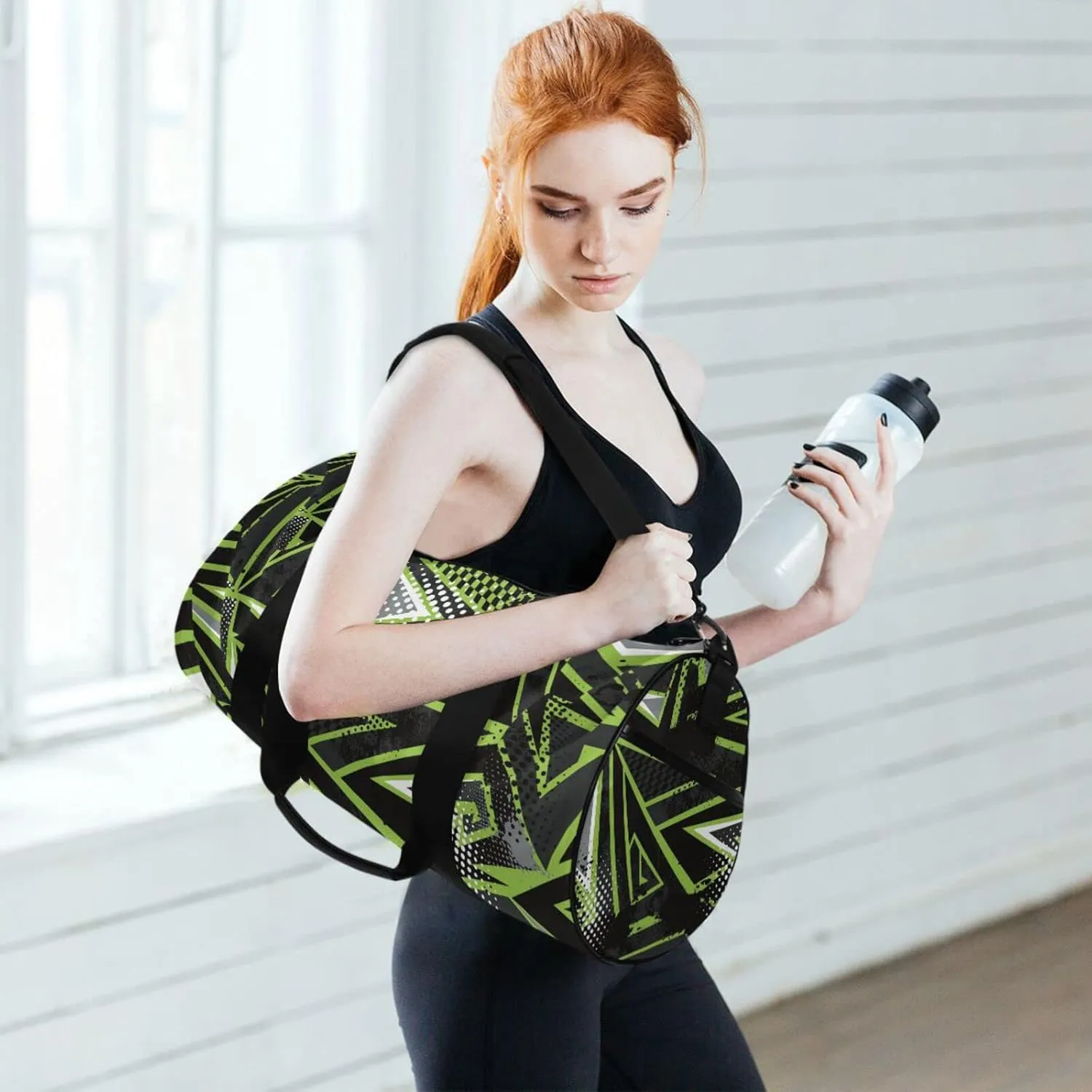 Gym Bag for Women and Men Small Duffel Bag for Sports Travel Weekender Overnight Vacation Beach Lightweight Carry on Bag for Boys Girls Abstract Black and Green