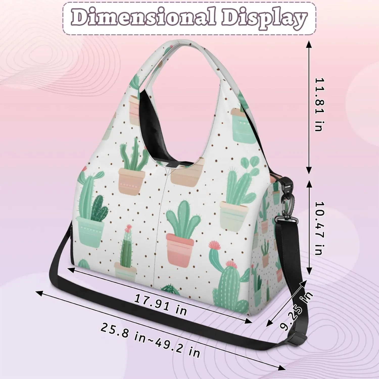 Gym Bag for Women Cactus Plants Duffel Bag with Shoe Compartment and Yoga Mat Holder Portable Weekender Bags Travel Tote Bags