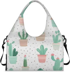 Gym Bag for Women Cactus Plants Duffel Bag with Shoe Compartment and Yoga Mat Holder Portable Weekender Bags Travel Tote Bags