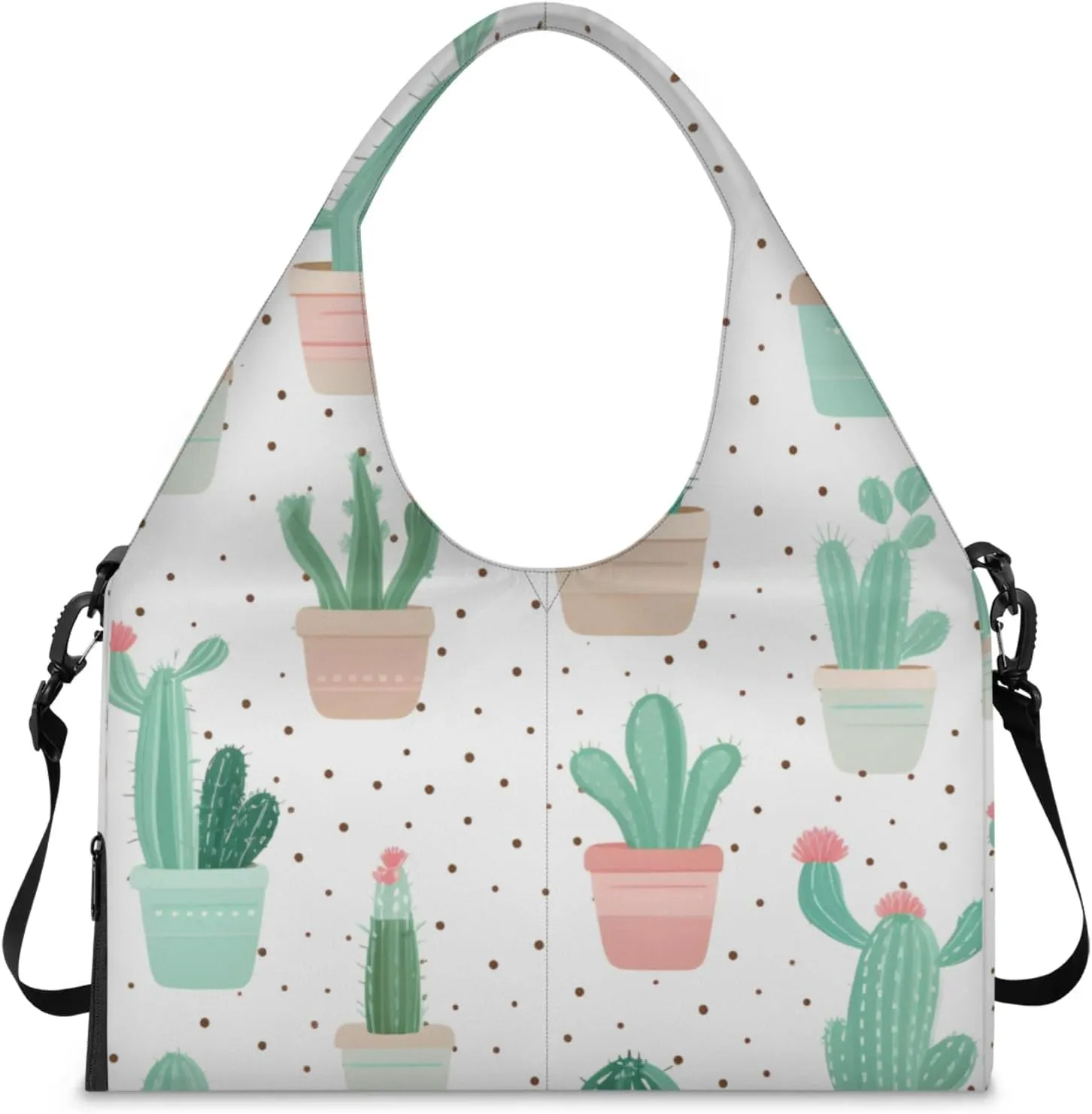 Gym Bag for Women Cactus Plants Duffel Bag with Shoe Compartment and Yoga Mat Holder Portable Weekender Bags Travel Tote Bags