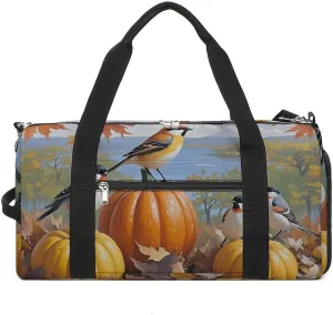 Gym Bag Sparrow And Pumpkin Printed Duffle Bag Yoga Bag Backpack Duffel Bag Small Gym Bag for Men And Women