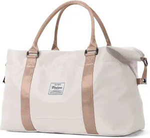 Gym Bag Womens Mens with Wet Pocket, Travel Duffel Bag for Plane, Sport Gym Tote Bags Swimming Yoga, Waterproof Weekend Overnight Carry on Bag Hospital Holdalls，Off White