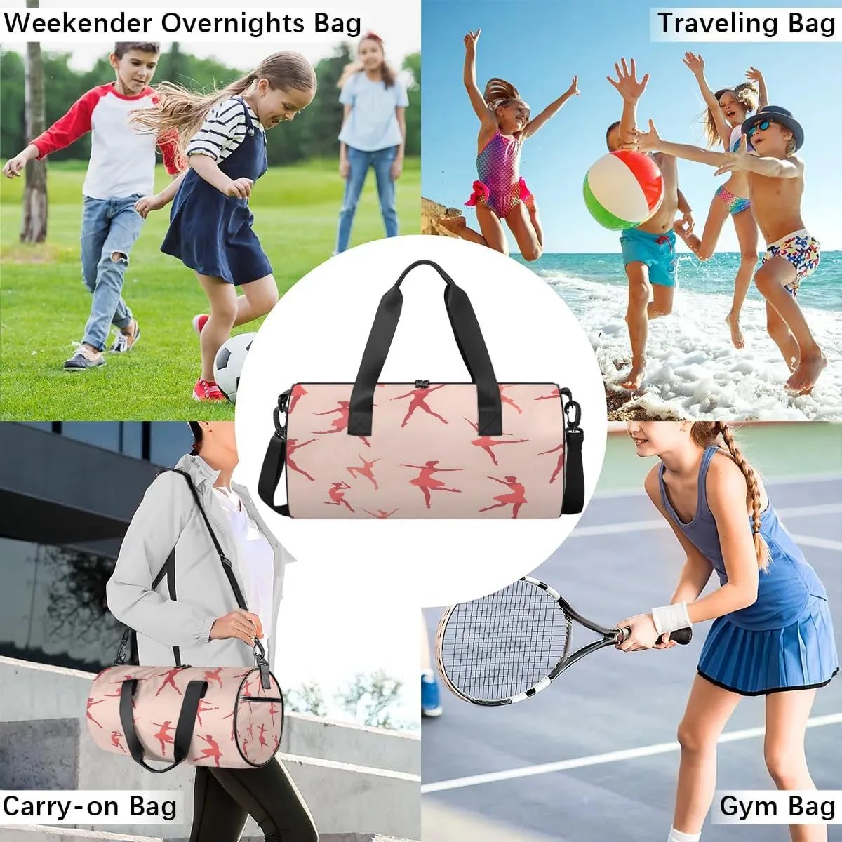Gym Bags for Men Women Ballet Print Sports Duffel Bags Carry On Travel Duffle Bag with Detachable Adjustable Shoulder Strap Overnight Weekender Bag