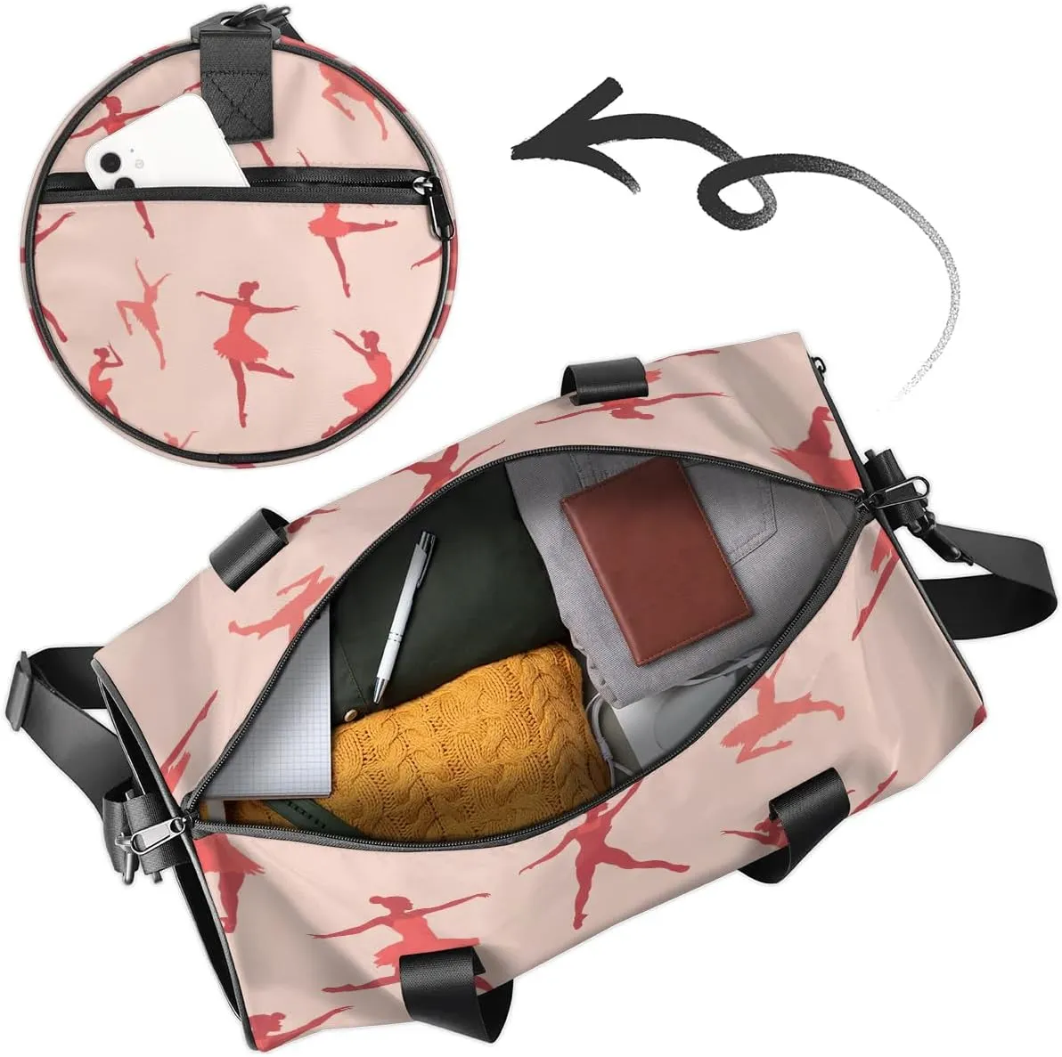 Gym Bags for Men Women Ballet Print Sports Duffel Bags Carry On Travel Duffle Bag with Detachable Adjustable Shoulder Strap Overnight Weekender Bag