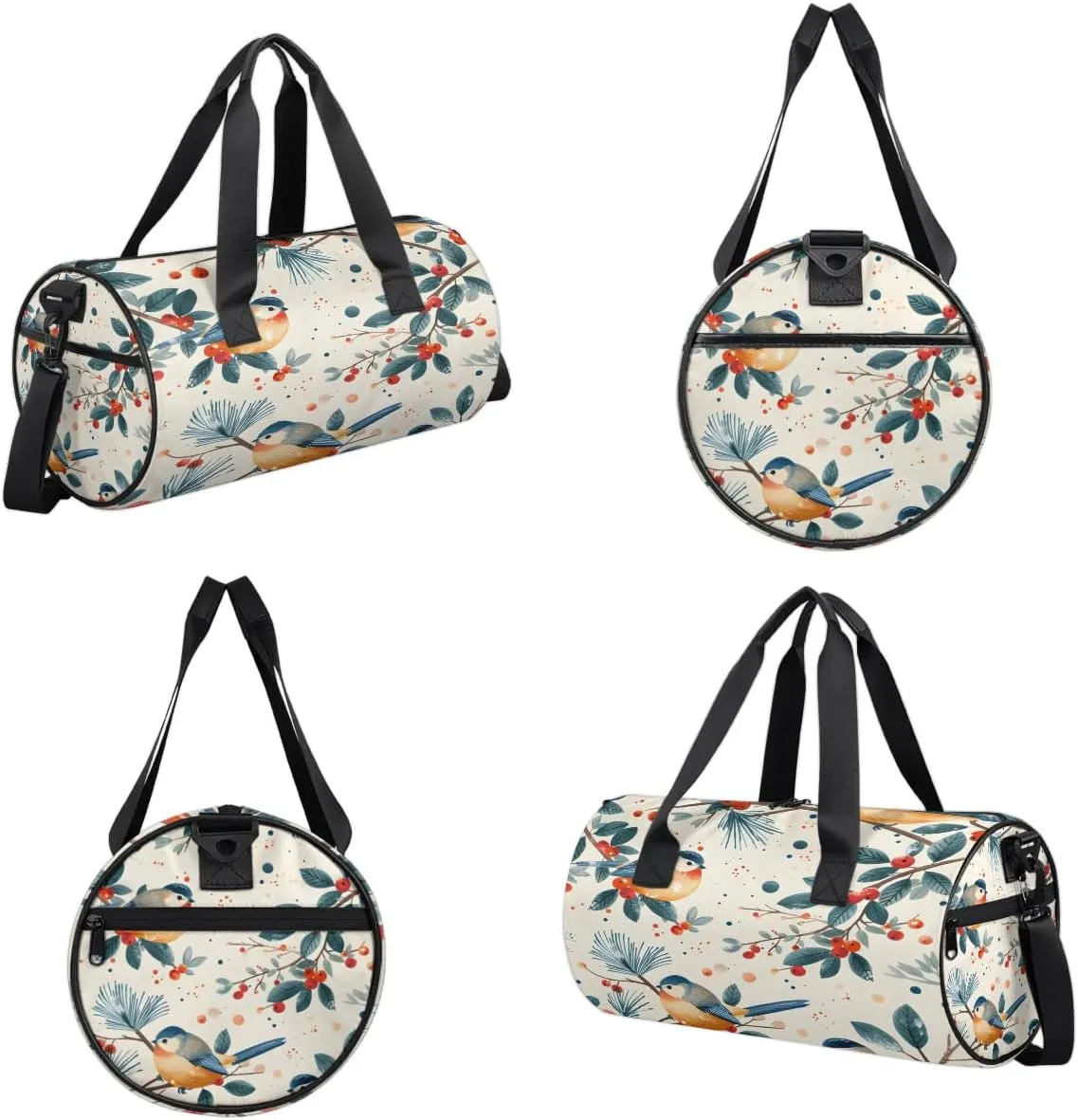 Gym Bags for Men Women Bird Berry Branch Sports Duffel Bags Carry On Travel Duffle Bag with Detachable Adjustable Shoulder Strap Overnight Weekender Bag