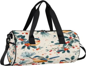 Gym Bags for Men Women Bird Berry Branch Sports Duffel Bags Carry On Travel Duffle Bag with Detachable Adjustable Shoulder Strap Overnight Weekender Bag