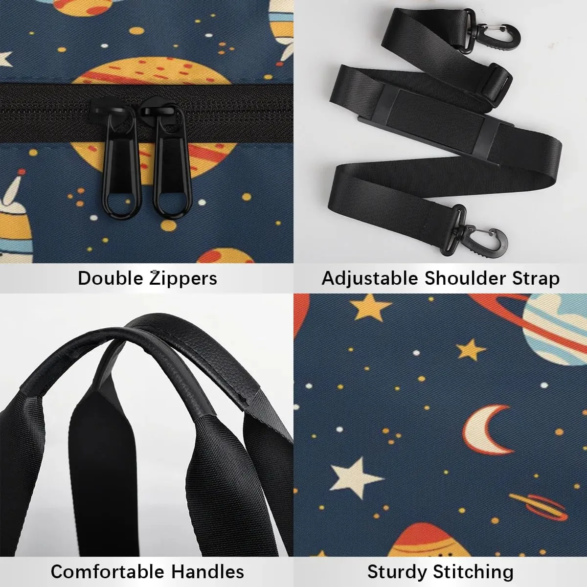 Gym Bags for Men Women Cartoon Rockets Planets Sports Duffel Bags Carry On Travel Duffle Bag with Detachable Adjustable Shoulder Strap Overnight Weekender Bag
