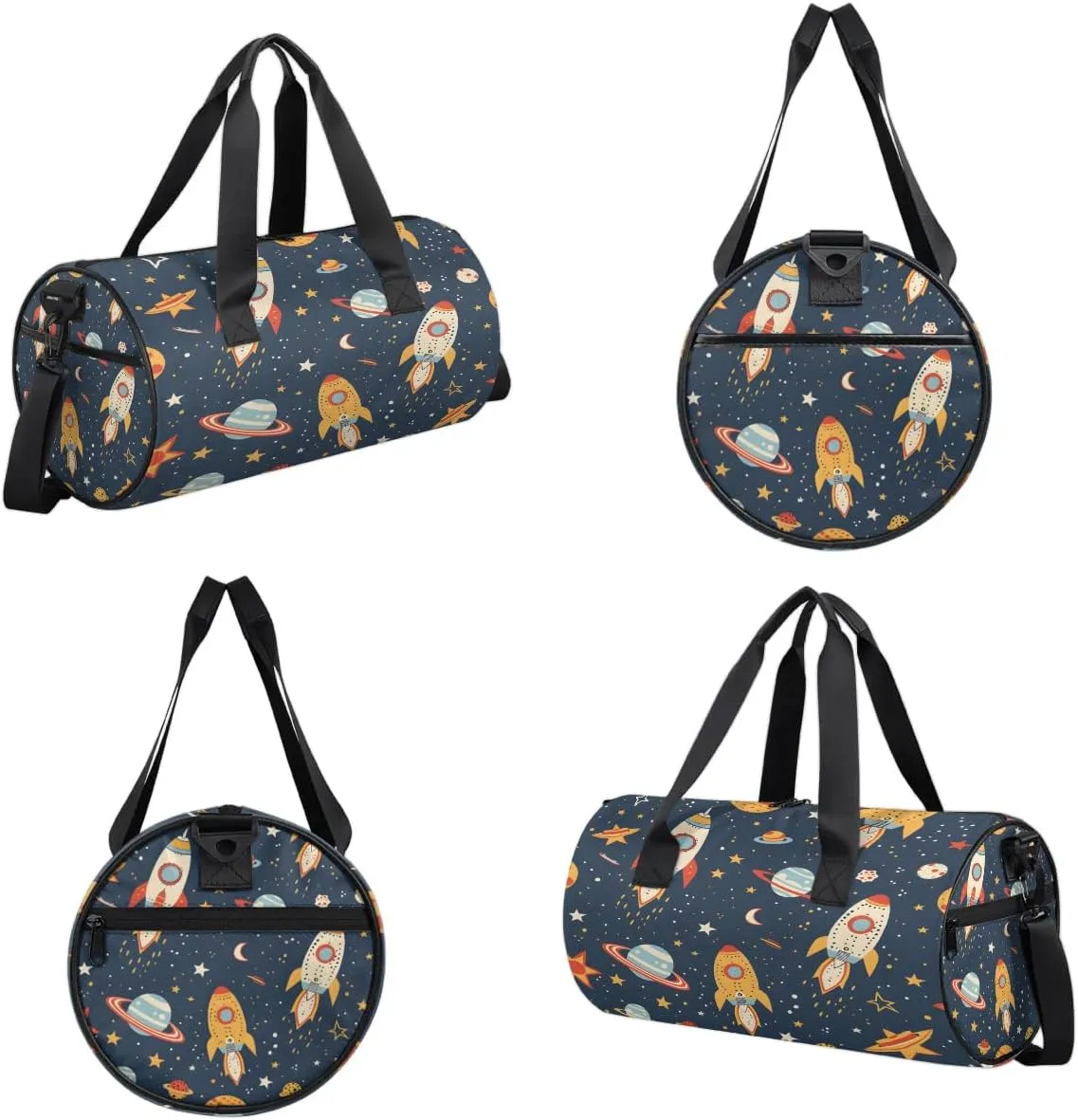 Gym Bags for Men Women Cartoon Rockets Planets Sports Duffel Bags Carry On Travel Duffle Bag with Detachable Adjustable Shoulder Strap Overnight Weekender Bag