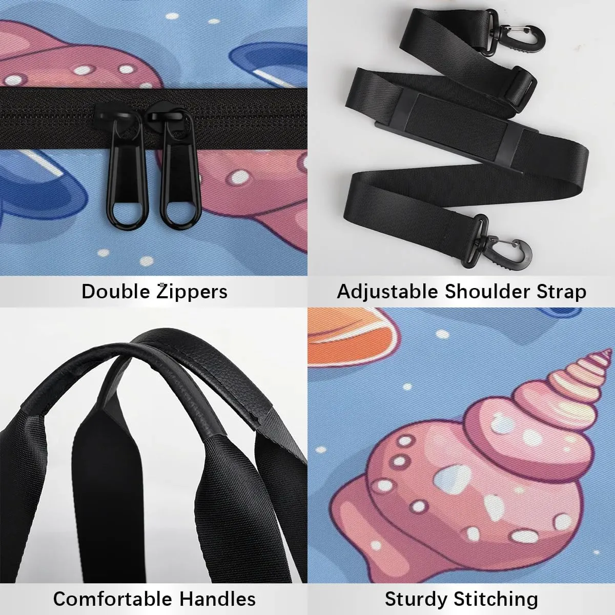 Gym Bags for Men Women Cute Starfish Conch Sports Duffel Bags Carry On Travel Duffle Bag with Detachable Adjustable Shoulder Strap Overnight Weekender Bag