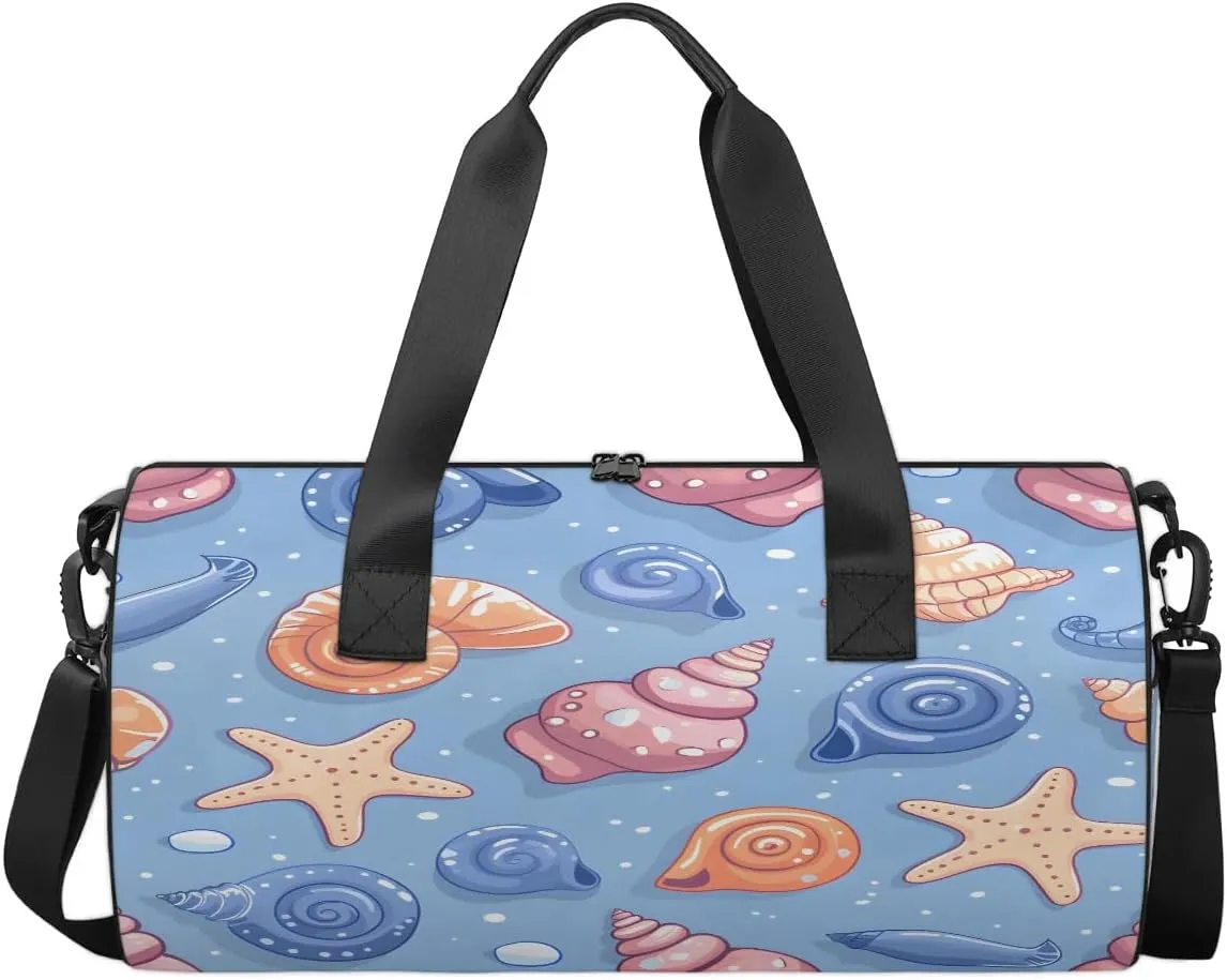 Gym Bags for Men Women Cute Starfish Conch Sports Duffel Bags Carry On Travel Duffle Bag with Detachable Adjustable Shoulder Strap Overnight Weekender Bag