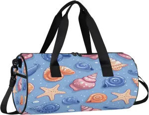 Gym Bags for Men Women Cute Starfish Conch Sports Duffel Bags Carry On Travel Duffle Bag with Detachable Adjustable Shoulder Strap Overnight Weekender Bag