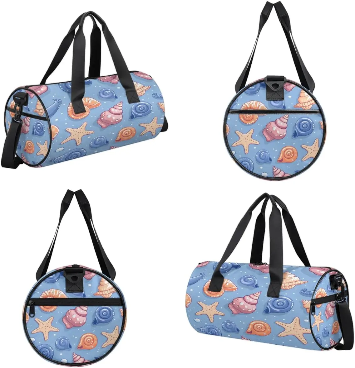 Gym Bags for Men Women Cute Starfish Conch Sports Duffel Bags Carry On Travel Duffle Bag with Detachable Adjustable Shoulder Strap Overnight Weekender Bag