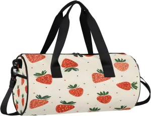 Gym Bags for Men Women Cute Strawberry Print Sports Duffel Bags Carry On Travel Duffle Bag with Detachable Adjustable Shoulder Strap Overnight Weekender Bag