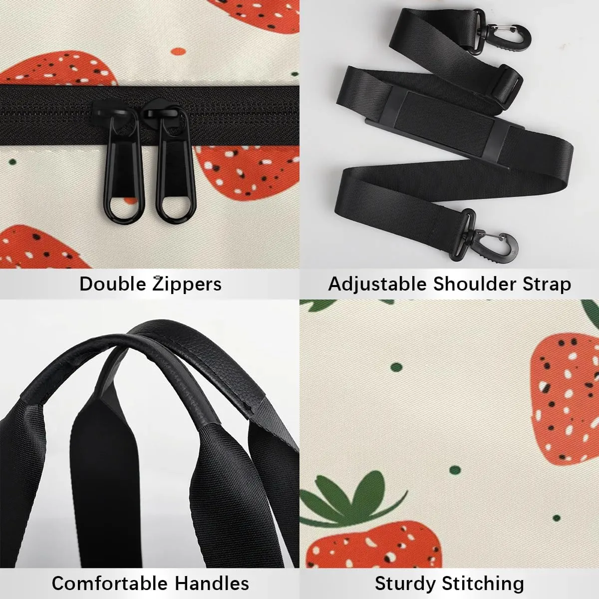 Gym Bags for Men Women Cute Strawberry Print Sports Duffel Bags Carry On Travel Duffle Bag with Detachable Adjustable Shoulder Strap Overnight Weekender Bag