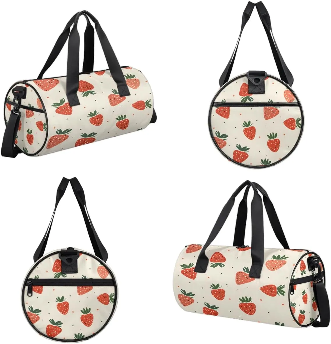 Gym Bags for Men Women Cute Strawberry Print Sports Duffel Bags Carry On Travel Duffle Bag with Detachable Adjustable Shoulder Strap Overnight Weekender Bag